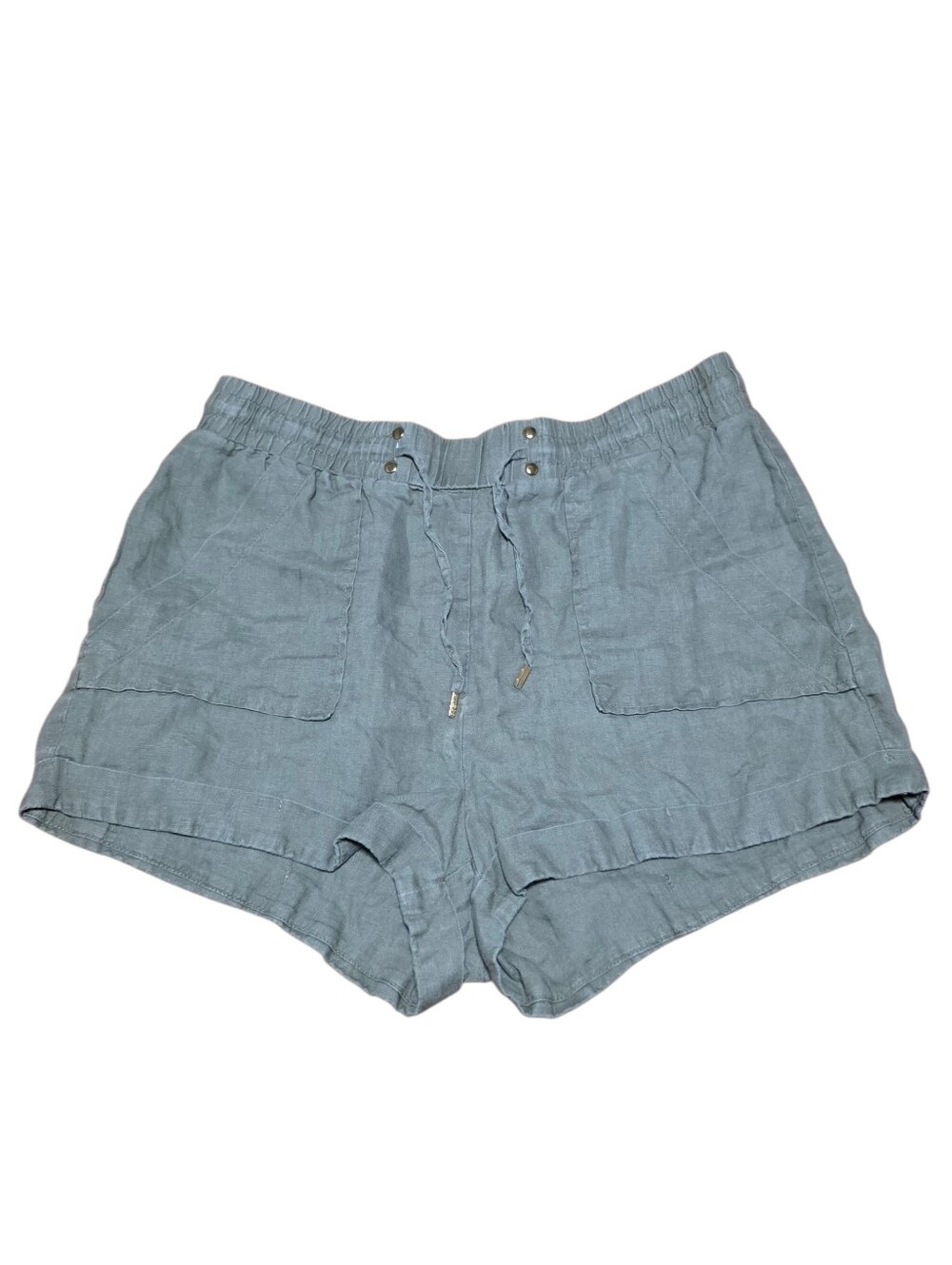 Guess 100% Linen Green Khaki Cuffed Drawstring Shorts EUC Size M